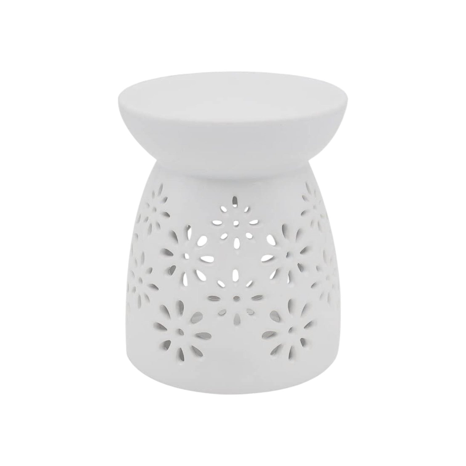 Set Of 2 White Flowers Tea Light Wax Melt Warmer Oil Burner