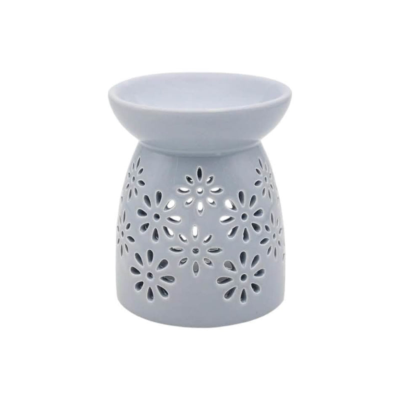 Grey Flowers Tea Light Wax Melt Warmer Oil Burner - Set Of 2