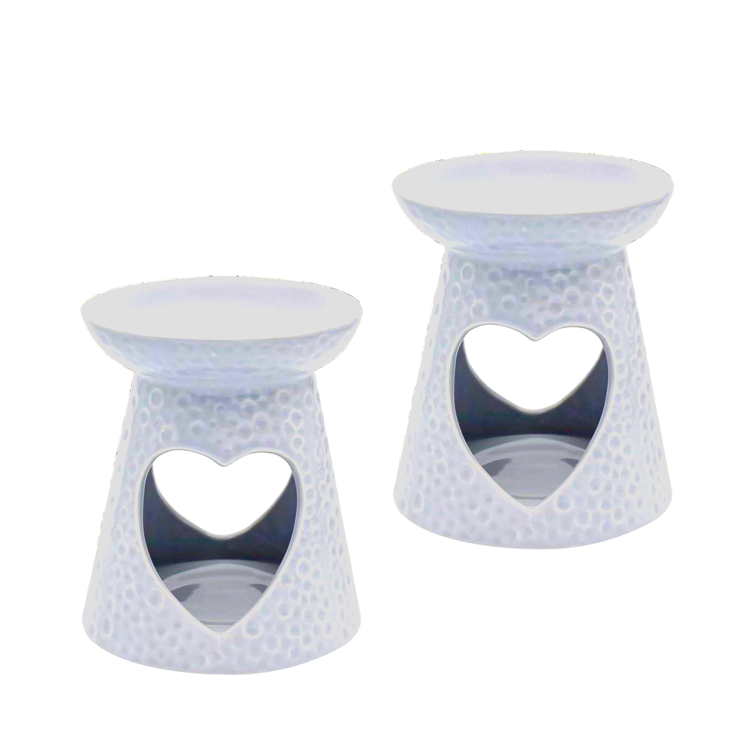Set of 2 White Heart Tea Light Wax Melt Warmer Oil Burner