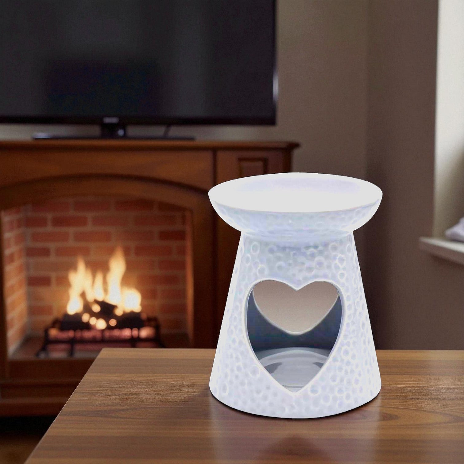 Set of 2 White Heart Tea Light Wax Melt Warmer Oil Burner