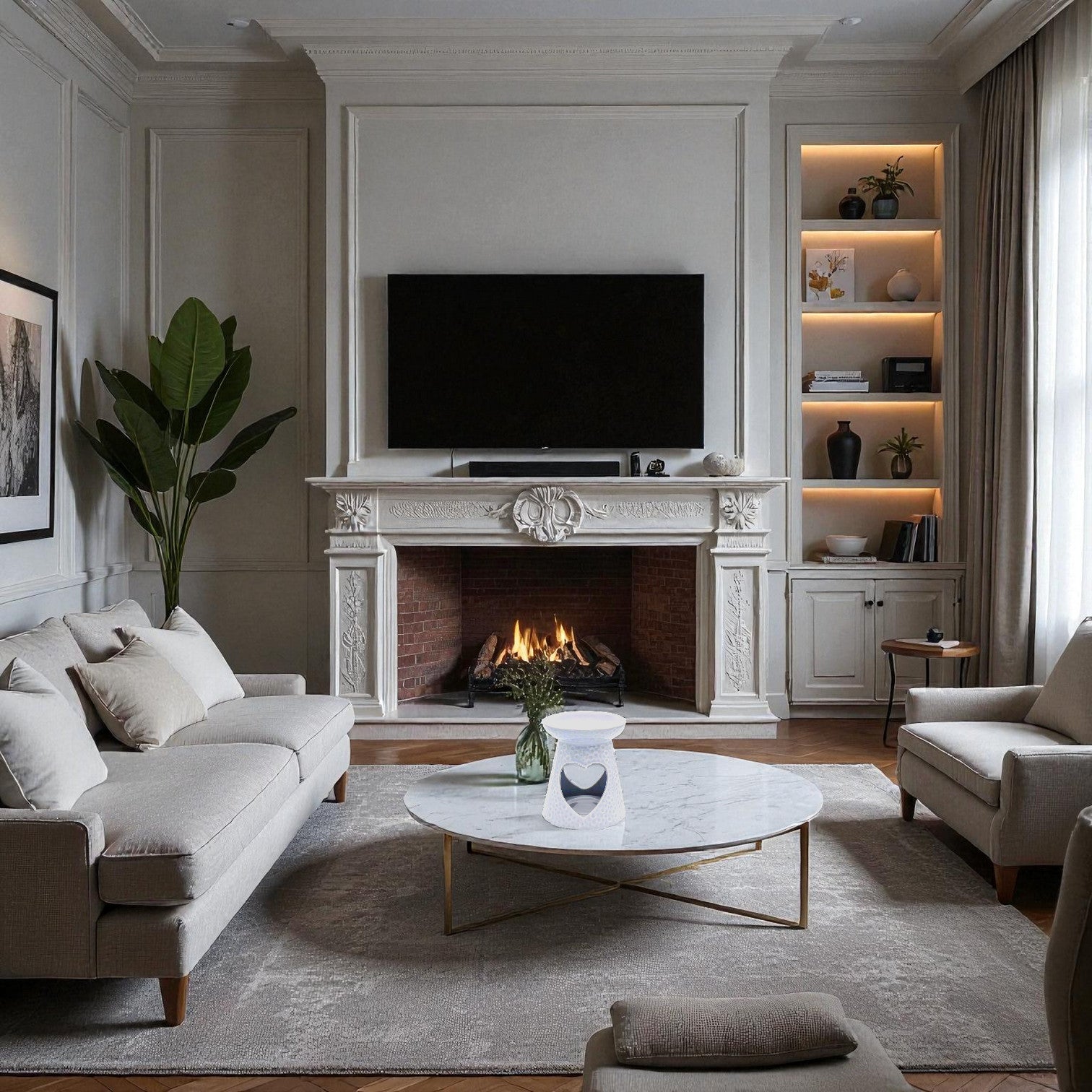 Set of 2 White Heart Tea Light Wax Melt Warmer Oil Burner