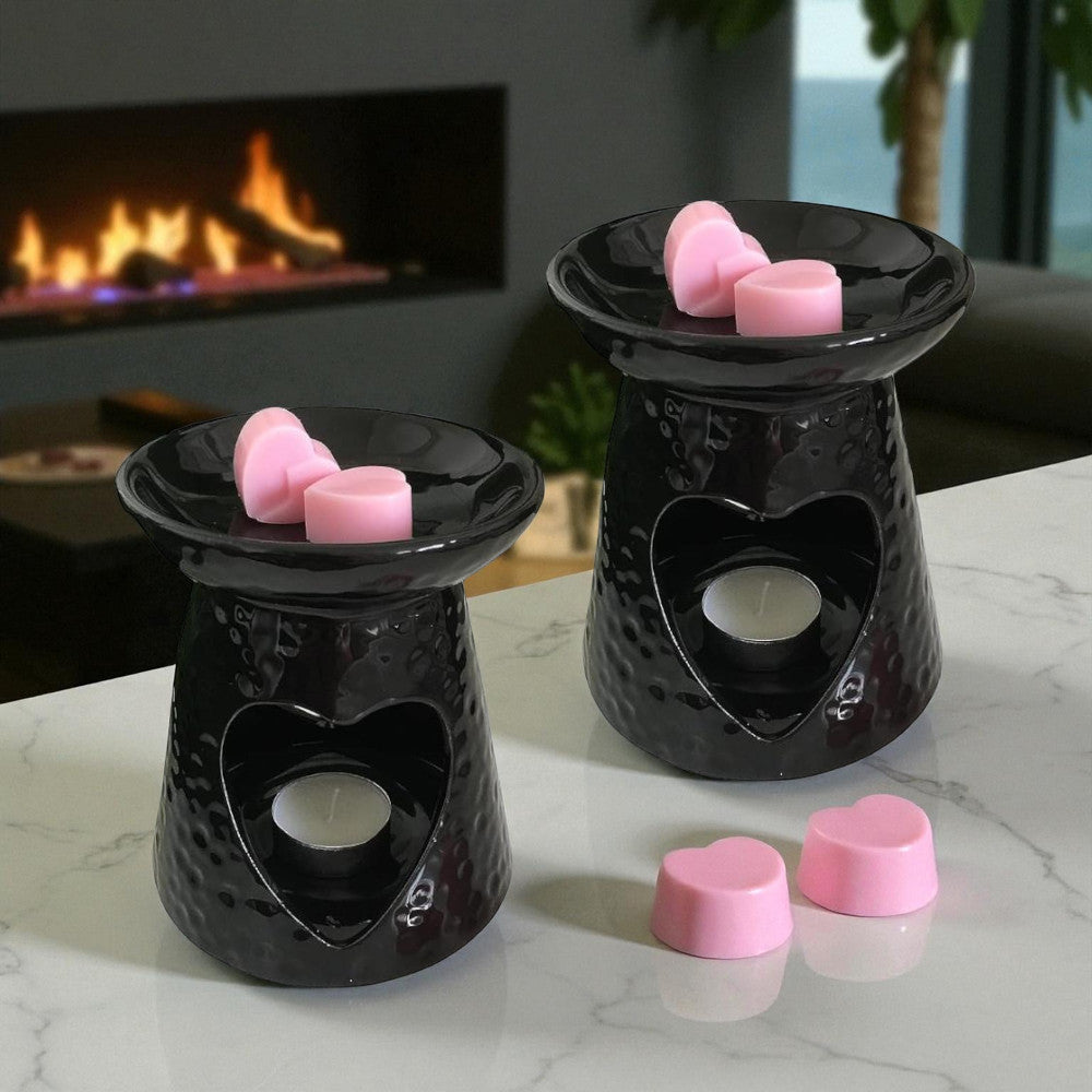 2 x Wax Oil Warmer Black Burner Ceramic Melter Aroma Aromatherapy Fragrance