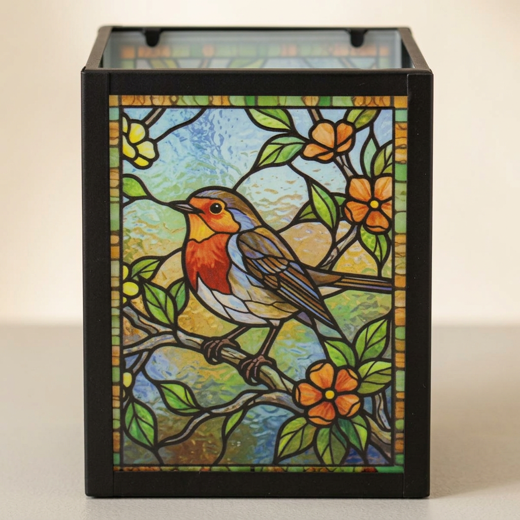 Stained Glass Tea Light Holder Robin