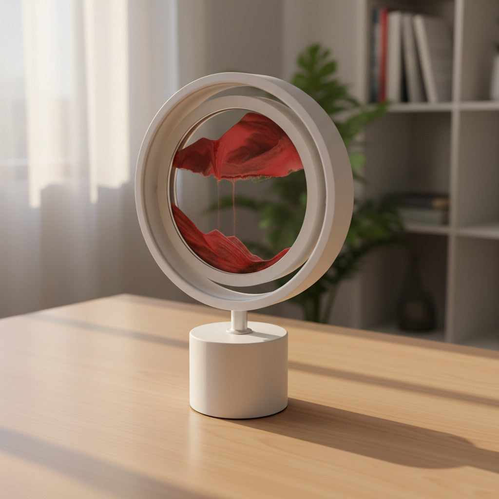 Quicksand LED Table Lamp 3D Motion Sand Art Light with Adjustable Brightness | White with Red Sand