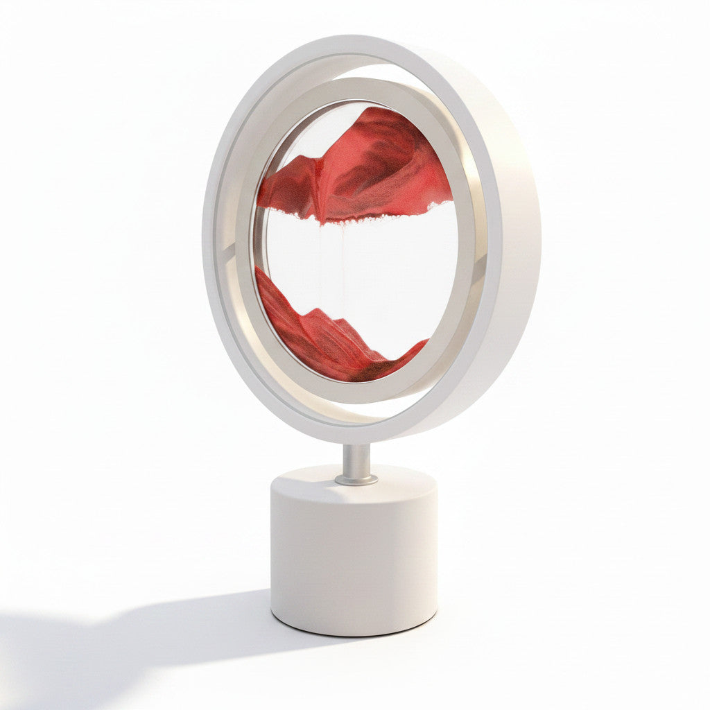 Quicksand LED Table Lamp 3D Motion Sand Art Light with Adjustable Brightness | White with Red Sand