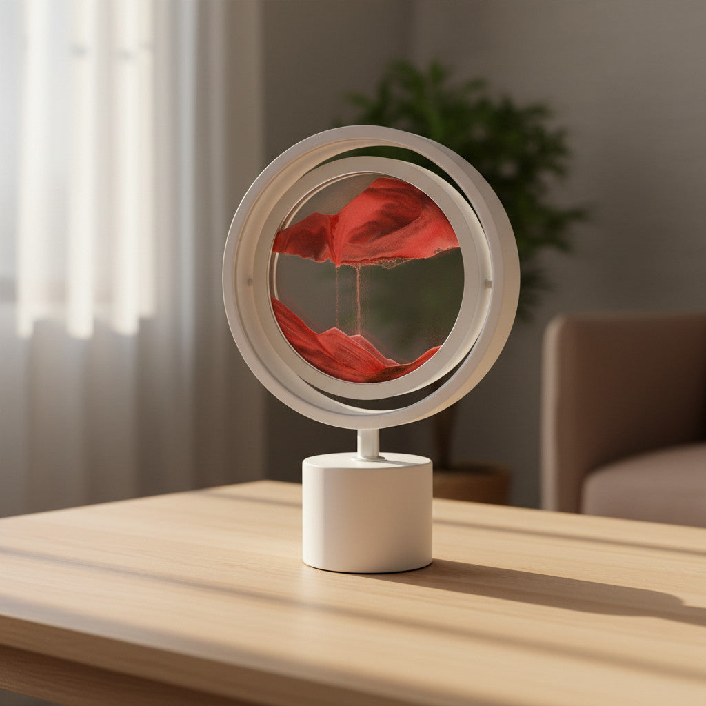 Quicksand LED Table Lamp 3D Motion Sand Art Light with Adjustable Brightness | White with Red Sand