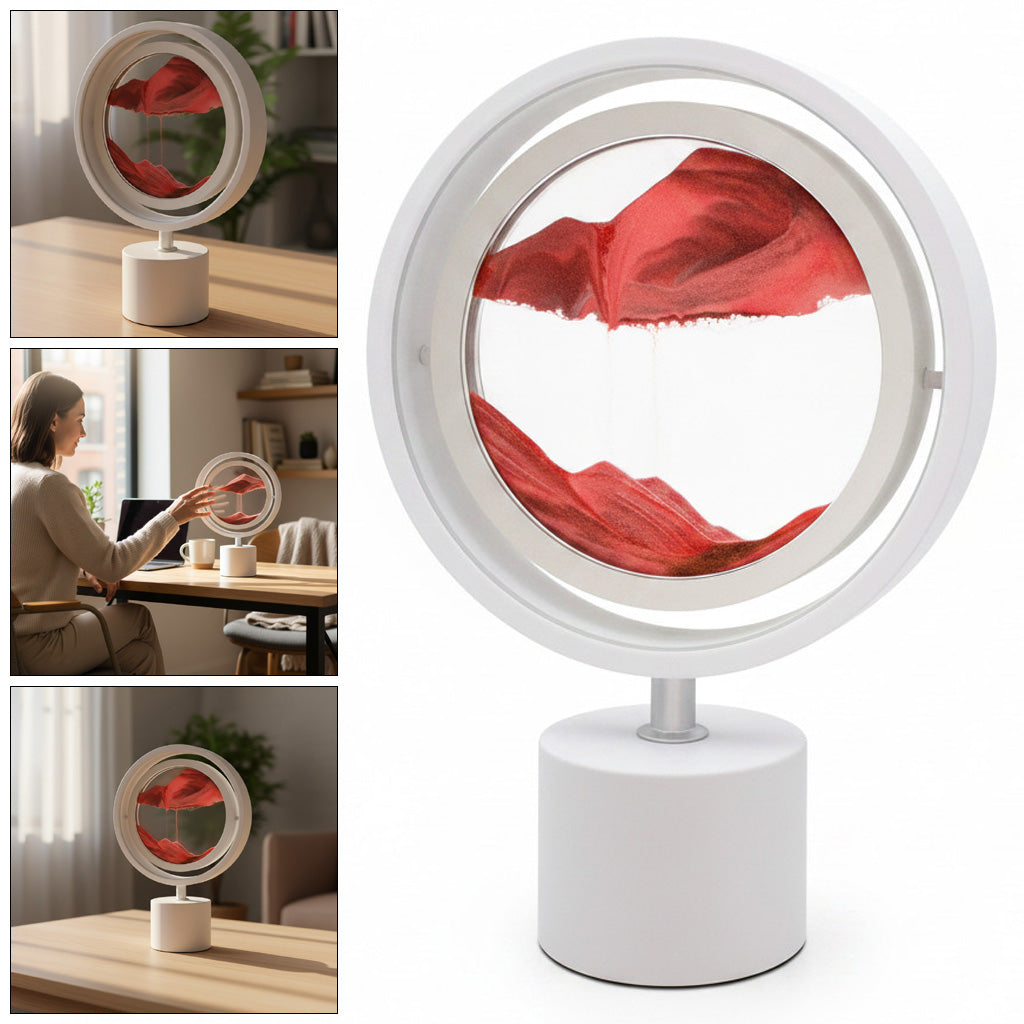 Quicksand LED Table Lamp 3D Motion Sand Art Light with Adjustable Brightness | White with Red Sand