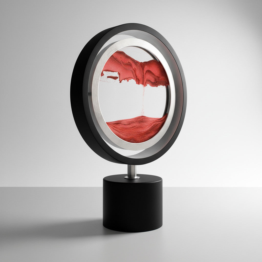 Quicksand LED Table Lamp 3D Motion Sand Art Light with Adjustable Brightness | Black with Red Sand