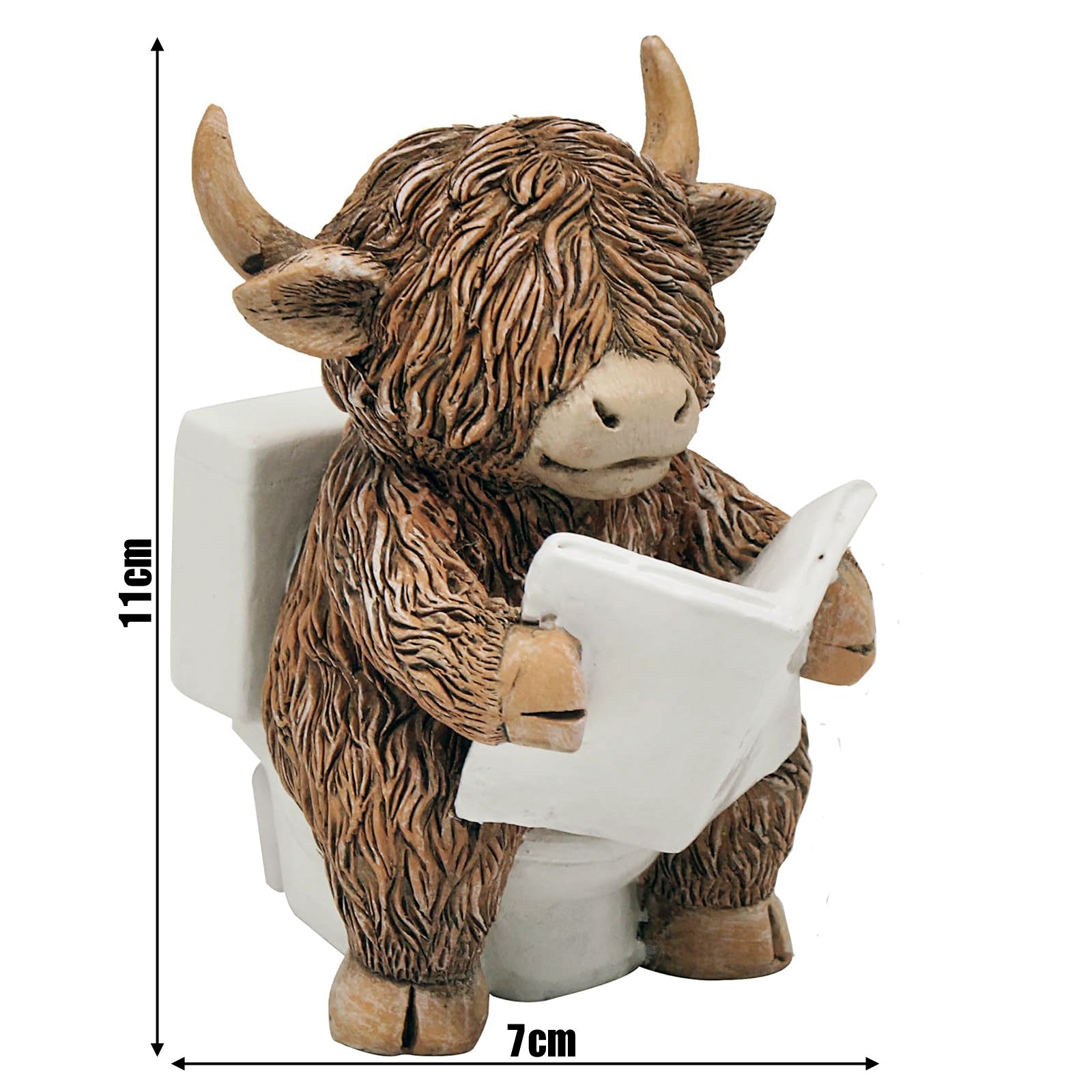 Happy Highland Cow Reading a Newspaper on the Loo Figurine | Bathroom or Toilet Ornament