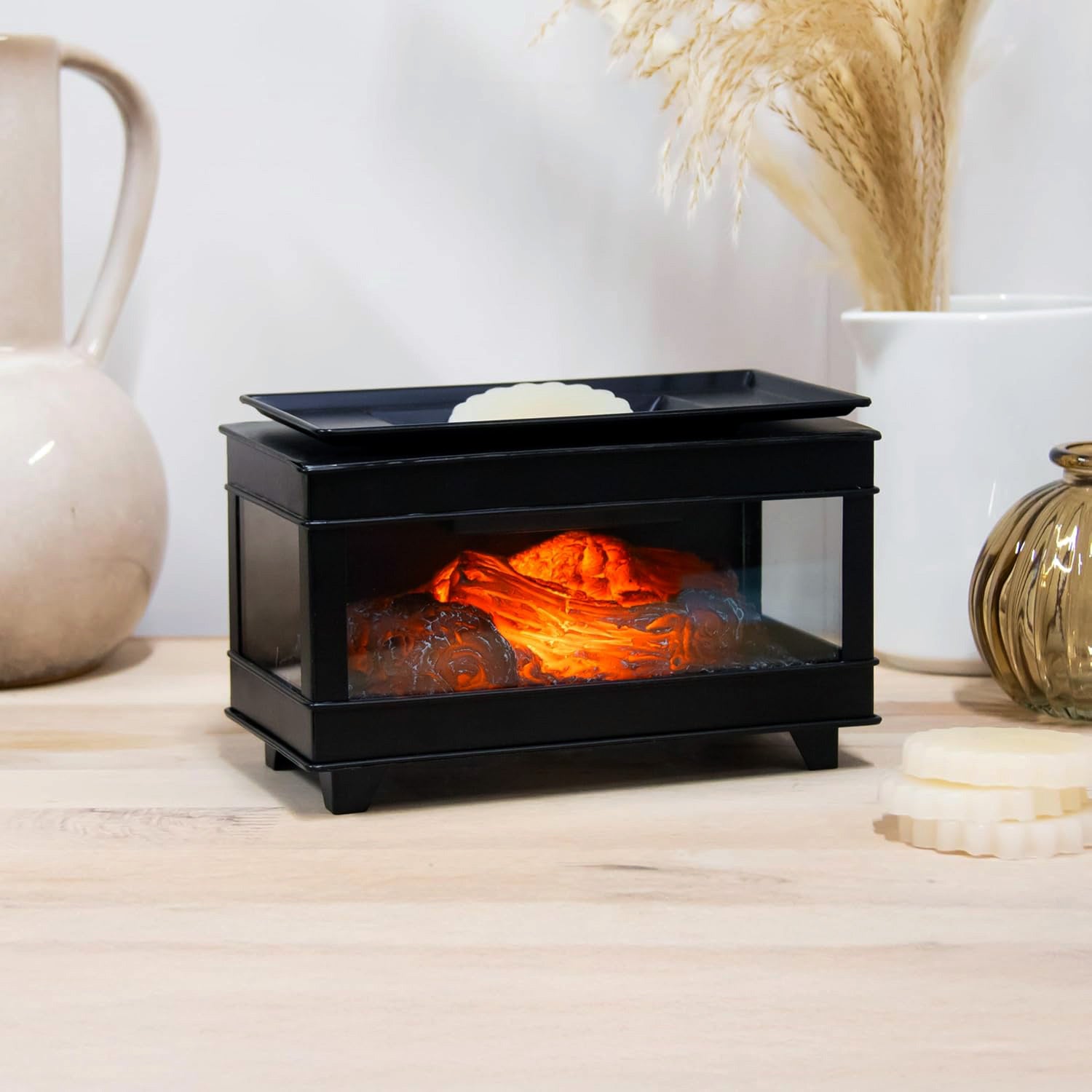 Scented Wax Melt Warmer Oil Burner Electric Log Fire Effect Aroma Diffuser Lamp