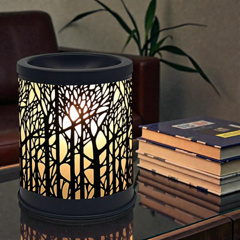Scented Wax Melt Warmer & Essential Oil Burner Fragrance Diffuser | Aroma Lamp with Black Forest Silhouette