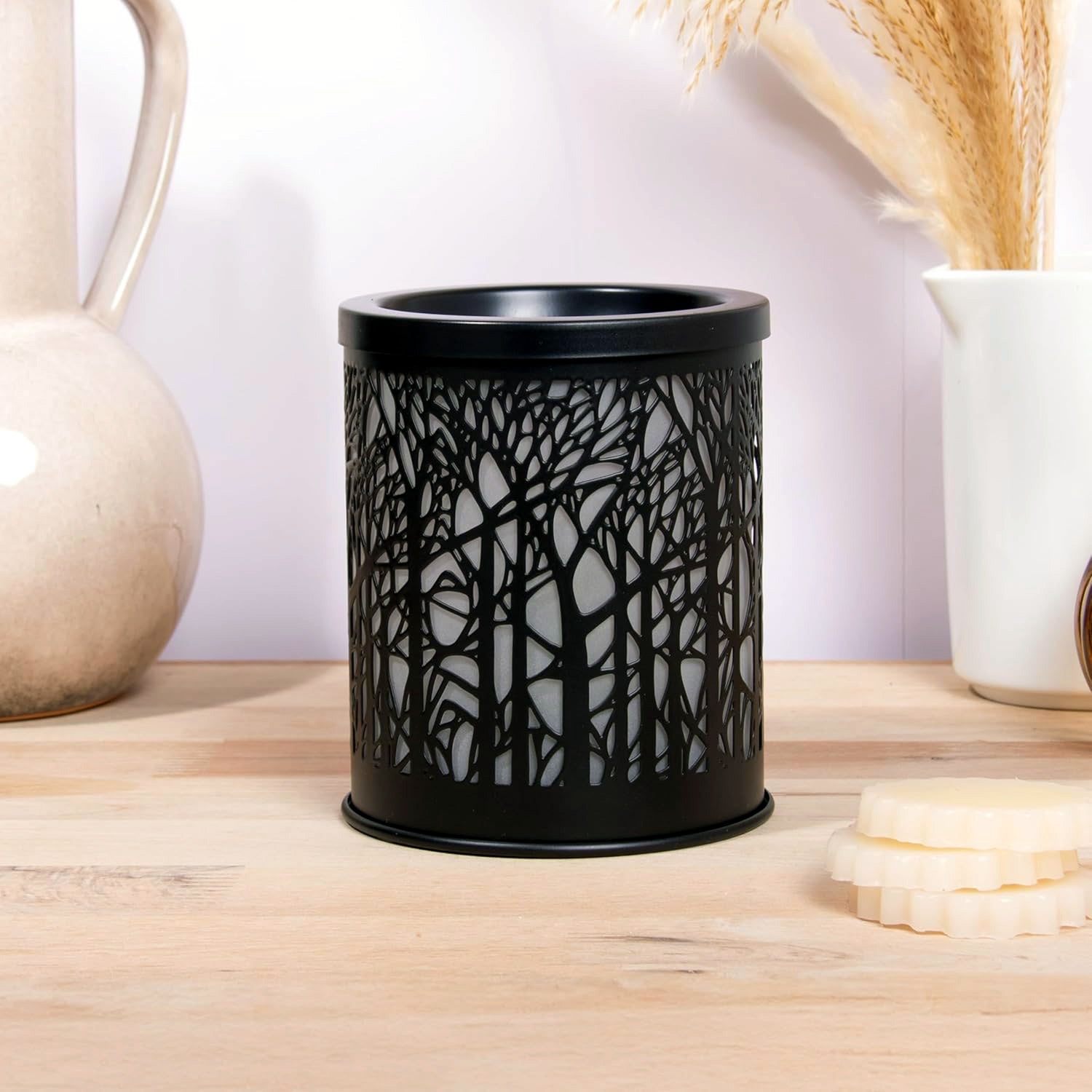 Scented Wax Melt Warmer & Essential Oil Burner Fragrance Diffuser | Aroma Lamp with Black Forest Silhouette