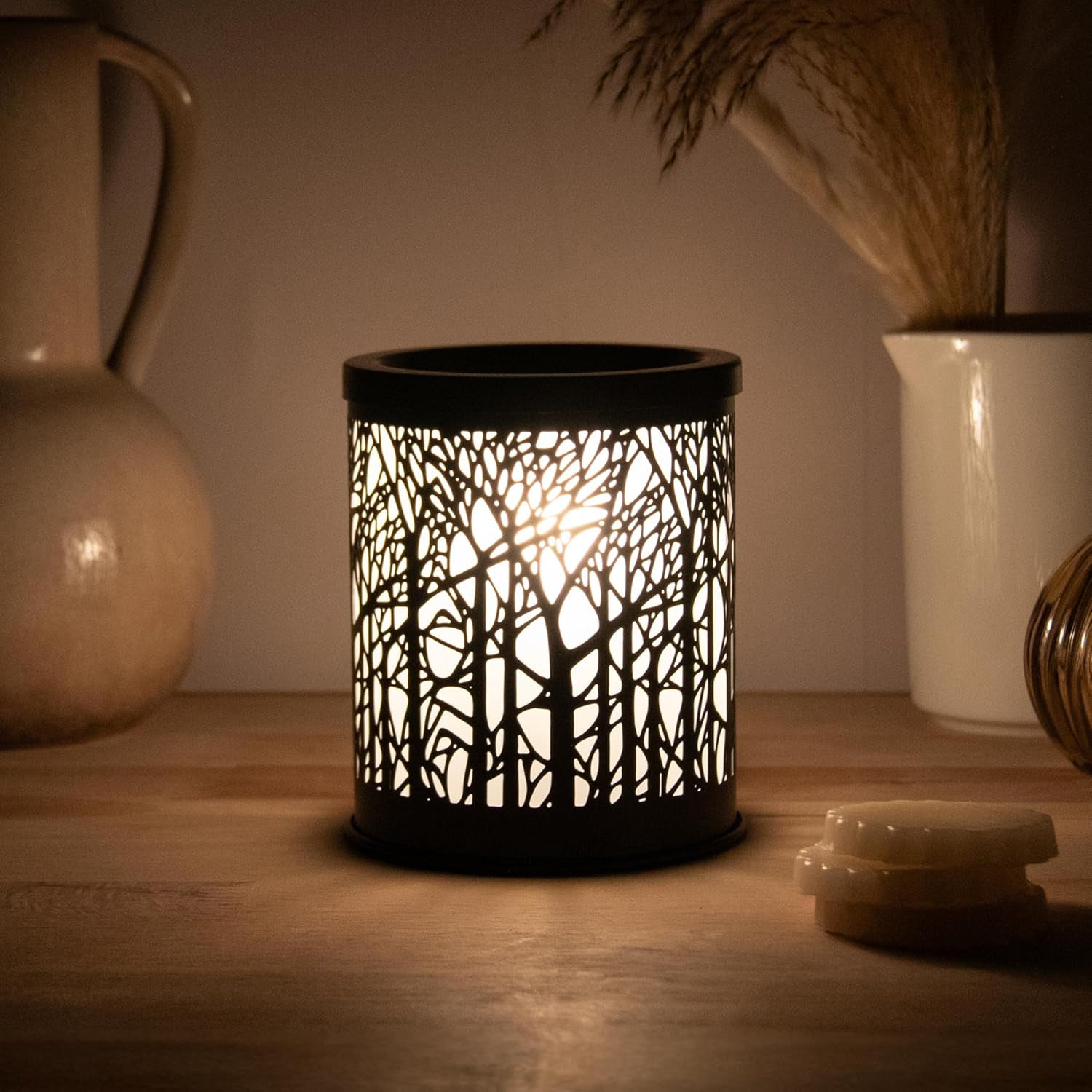 Scented Wax Melt Warmer & Essential Oil Burner Fragrance Diffuser | Aroma Lamp with Black Forest Silhouette