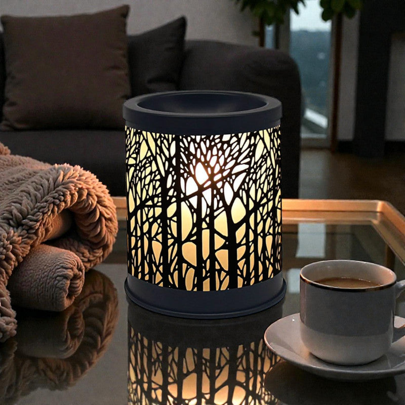Scented Wax Melt Warmer & Essential Oil Burner Fragrance Diffuser | Aroma Lamp with Black Forest Silhouette