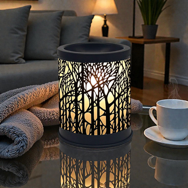 Scented Wax Melt Warmer & Essential Oil Burner Fragrance Diffuser | Aroma Lamp with Black Forest Silhouette