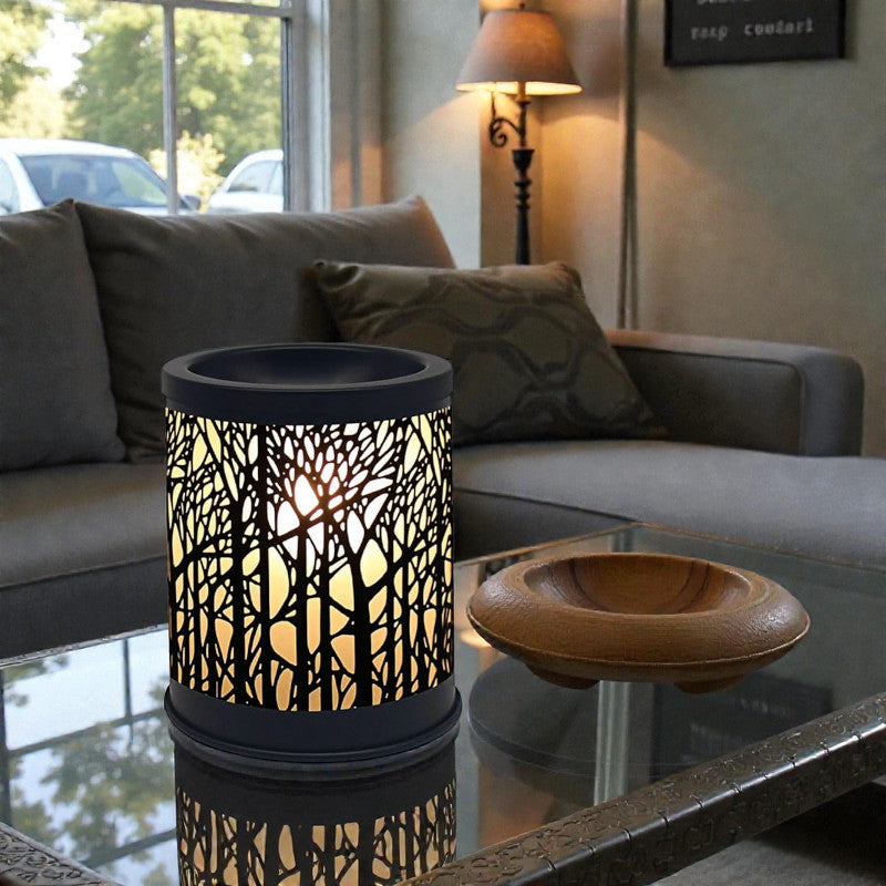 Scented Wax Melt Warmer & Essential Oil Burner Fragrance Diffuser | Aroma Lamp with Black Forest Silhouette
