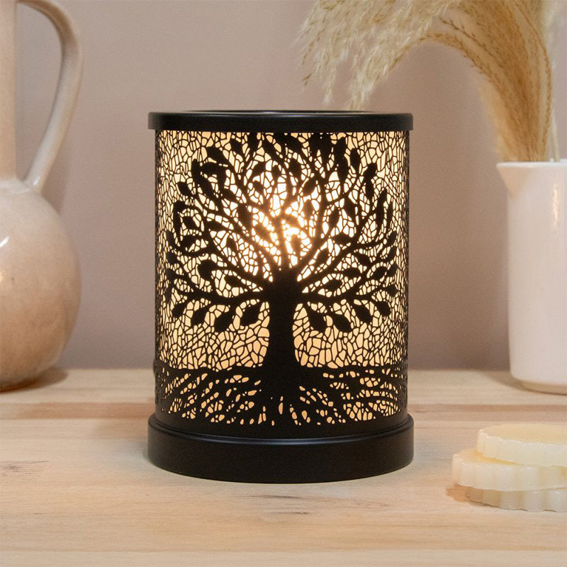 Electric Oil Burner Scented Wax Tart Warmer Aroma Lamp Fragrance Diffuser | Black Tree Silhouette Design