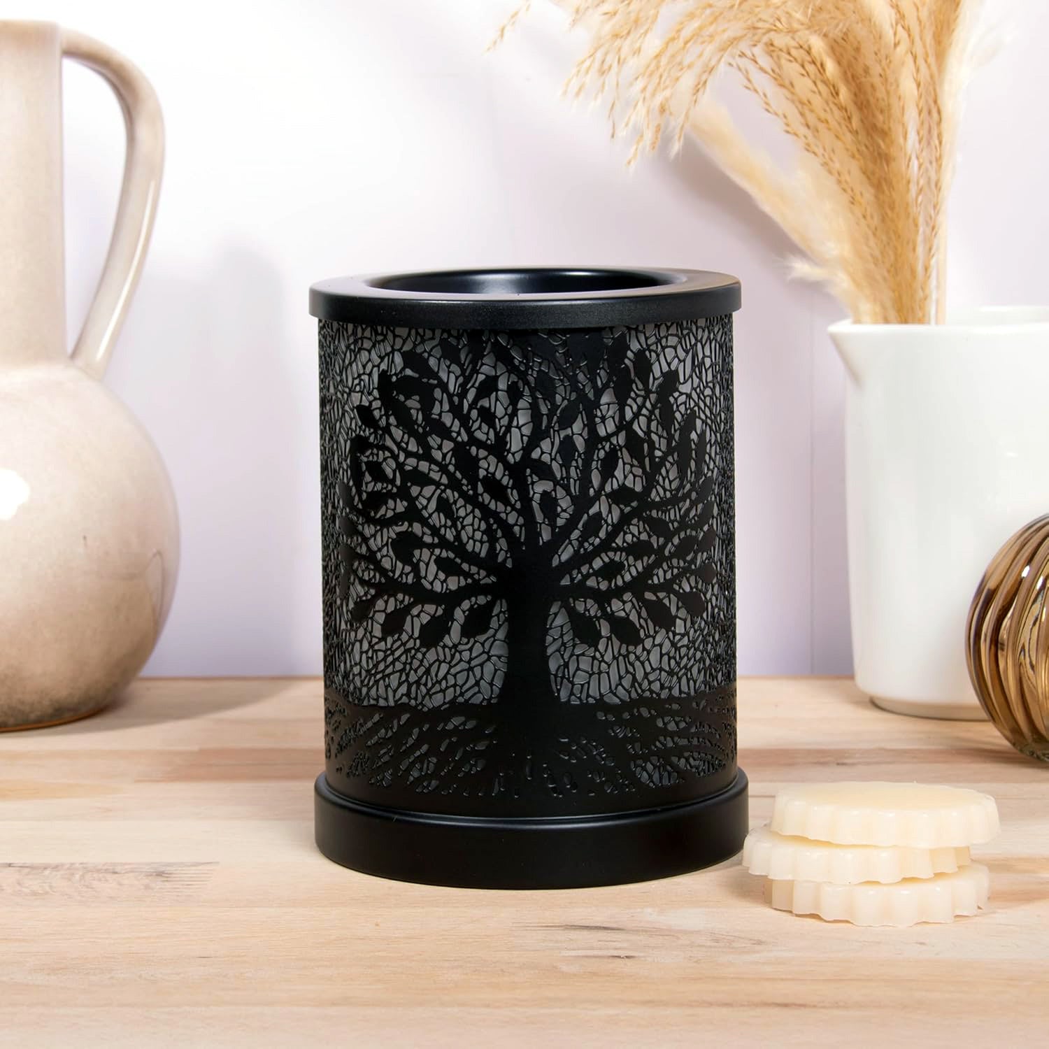 Tree of Life Oil Burner and Scented Wax Warmer plus Lemongrass Wax Melts | Aroma Fragrance Diffuser Lamp
