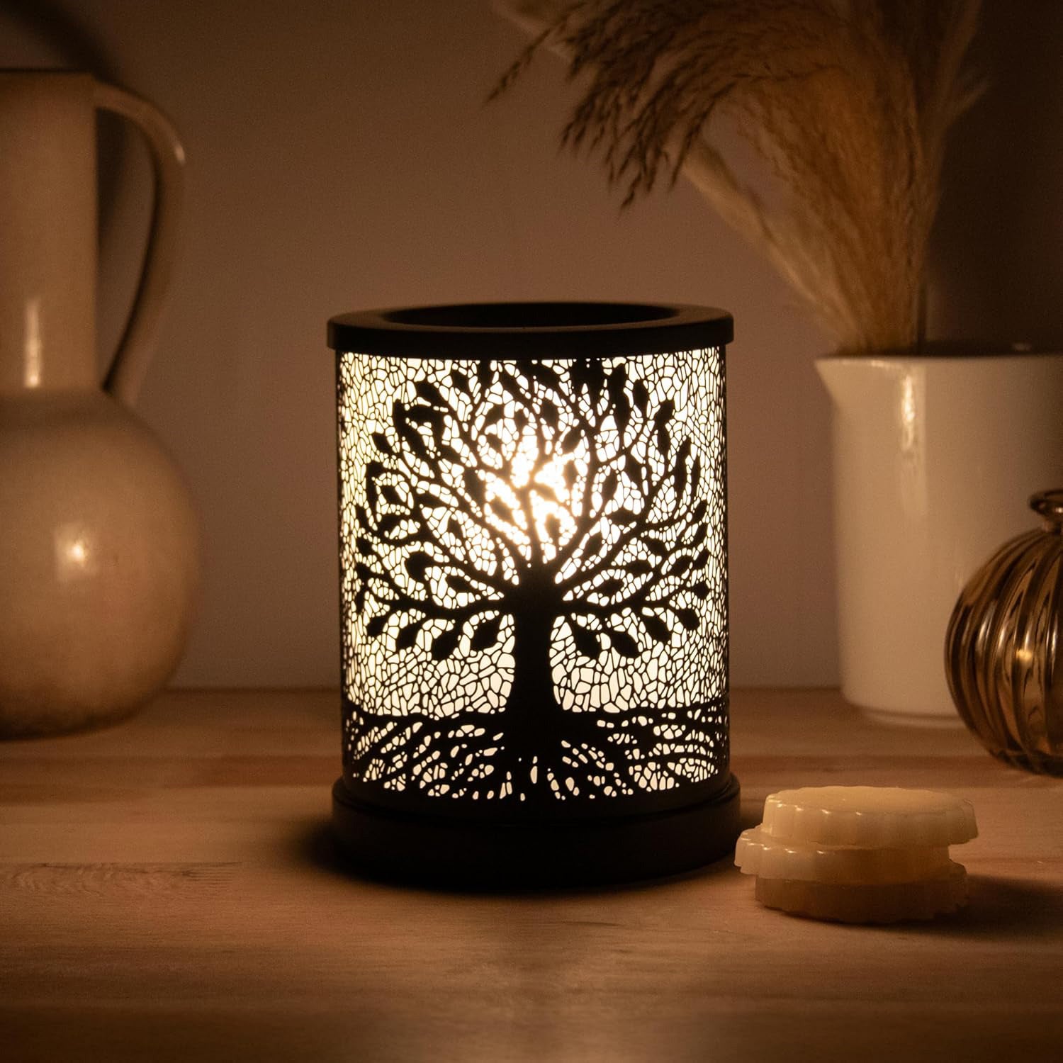 Electric Oil Burner Scented Wax Tart Warmer Aroma Lamp Fragrance Diffuser | Black Tree Silhouette Design