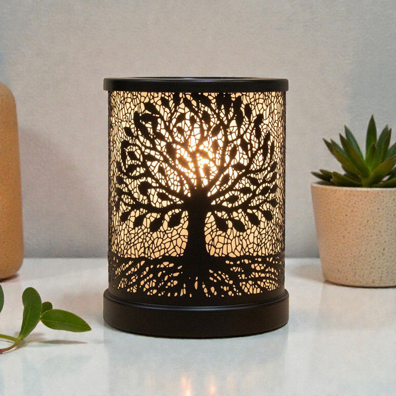 Tree of Life Oil Burner and Scented Wax Warmer plus Sandalwood Wax Melts | Aroma Fragrance Diffuser Lamp