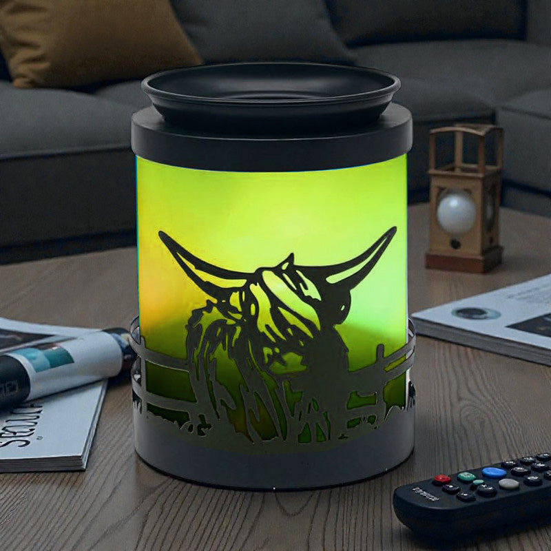 Highland Cow Wax Melt Warmer Oil Burner Aroma Diffuser Lamp | Colour Changing LED Northern Lights Effect
