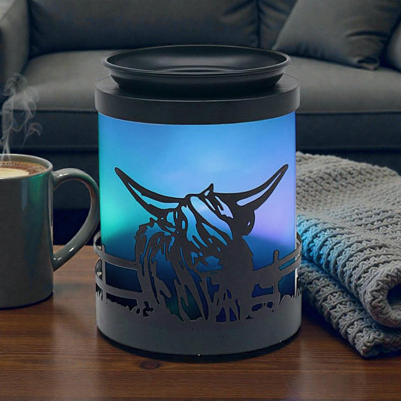 Highland Cow Wax Melt Warmer Oil Burner Aroma Diffuser Lamp | Colour Changing LED Northern Lights Effect