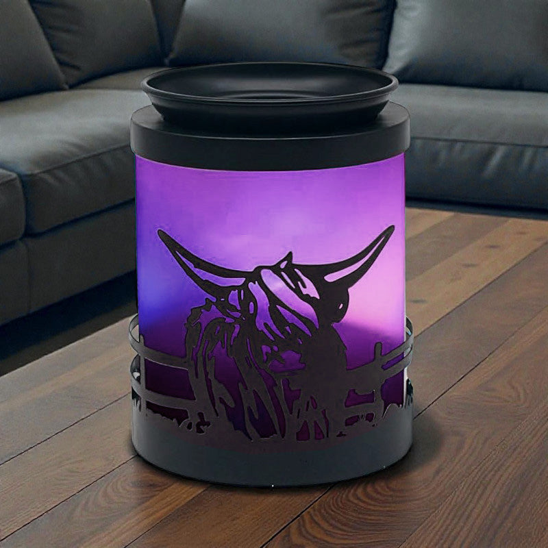 Highland Cow Wax Melt Warmer Oil Burner Aroma Diffuser Lamp | Colour Changing LED Northern Lights Effect