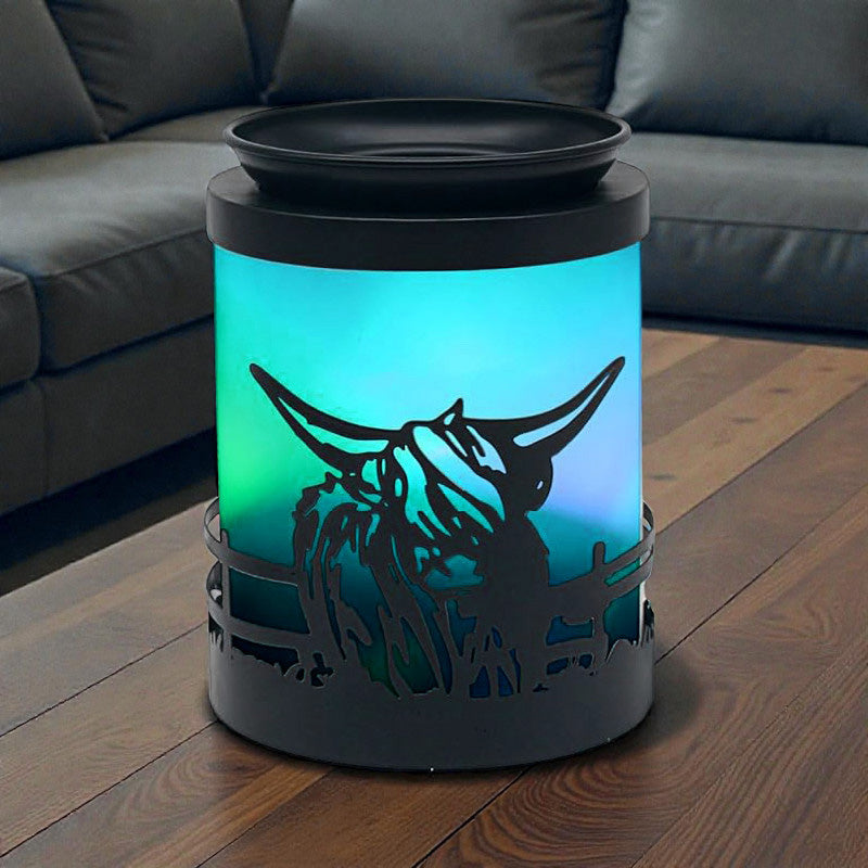 Highland Cow Wax Melt Warmer Oil Burner Aroma Diffuser Lamp | Colour Changing LED Northern Lights Effect