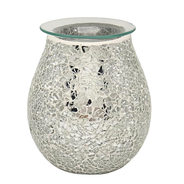 Electric Wax Melt Warmer Oil Burner Aroma Fragrance Diffuser Lamp | Silver Crackle Mosaic