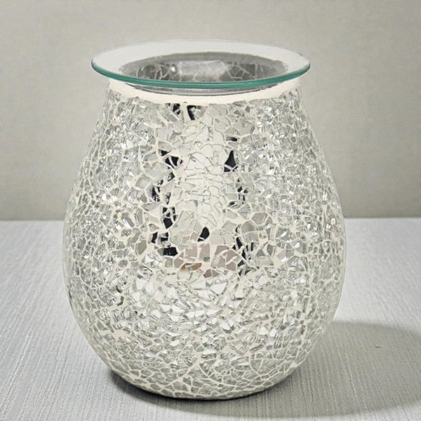 Wax Tart Warmer and Oil Burner Aroma Diffuser plus Scented Wax Melts | Silver Crackle Mosaic Design