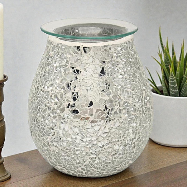 Electric Wax Melt Warmer Oil Burner Aroma Fragrance Diffuser Lamp | Silver Crackle Mosaic