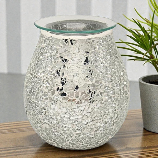 Wax Tart Warmer and Oil Burner Aroma Diffuser plus Scented Wax Melts | Silver Crackle Mosaic Design