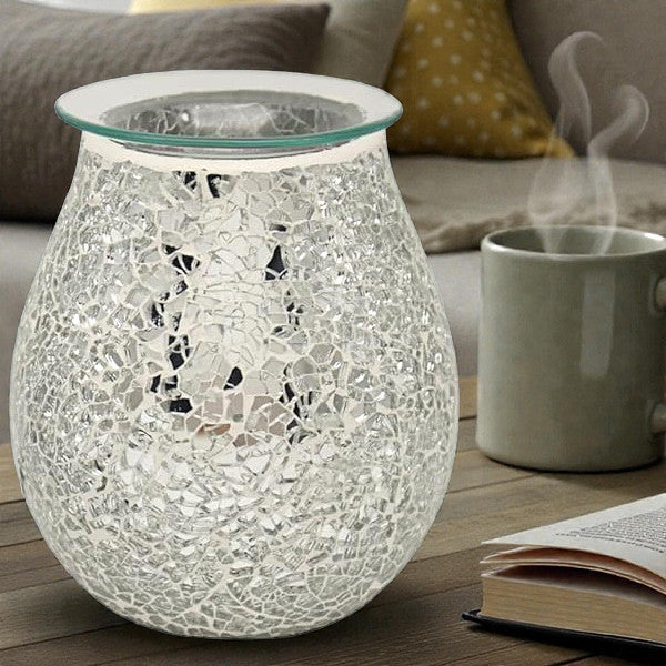 Wax Tart Warmer and Oil Burner Aroma Diffuser plus Scented Wax Melts | Silver Crackle Mosaic Design