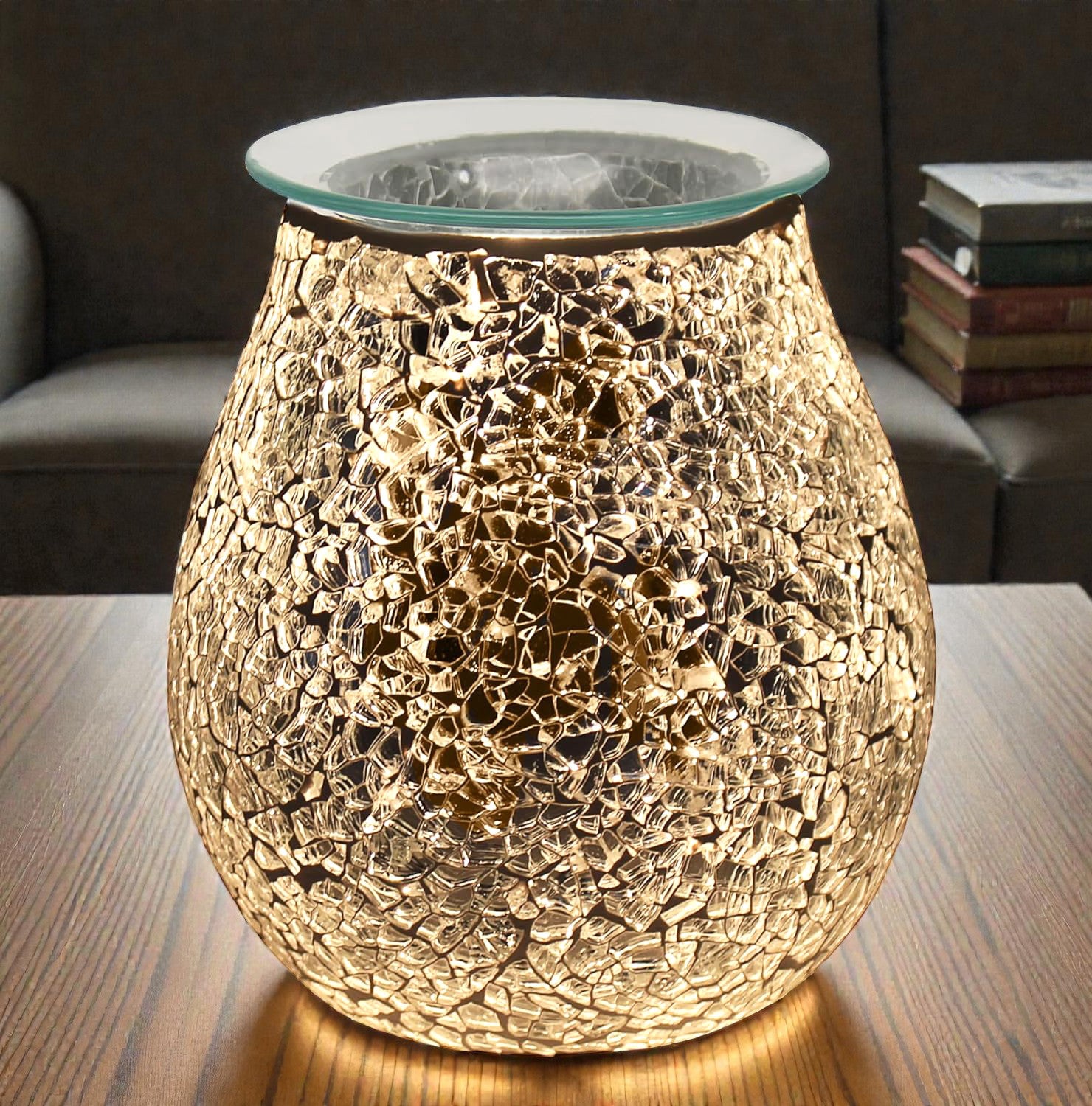 Electric Wax Melt Warmer Oil Burner Aroma Fragrance Diffuser Lamp | Silver Crackle Mosaic