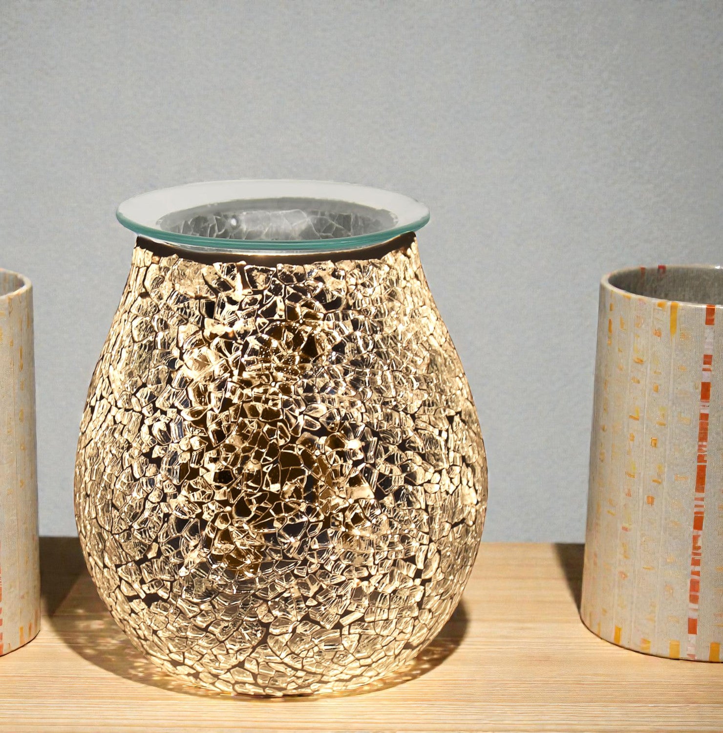 Electric Wax Melt Warmer Oil Burner Aroma Fragrance Diffuser Lamp | Silver Crackle Mosaic