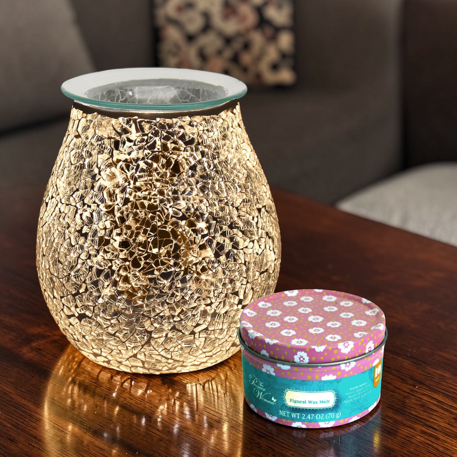 Wax Tart Warmer and Oil Burner Aroma Diffuser plus Scented Wax Melts | Silver Crackle Mosaic Design