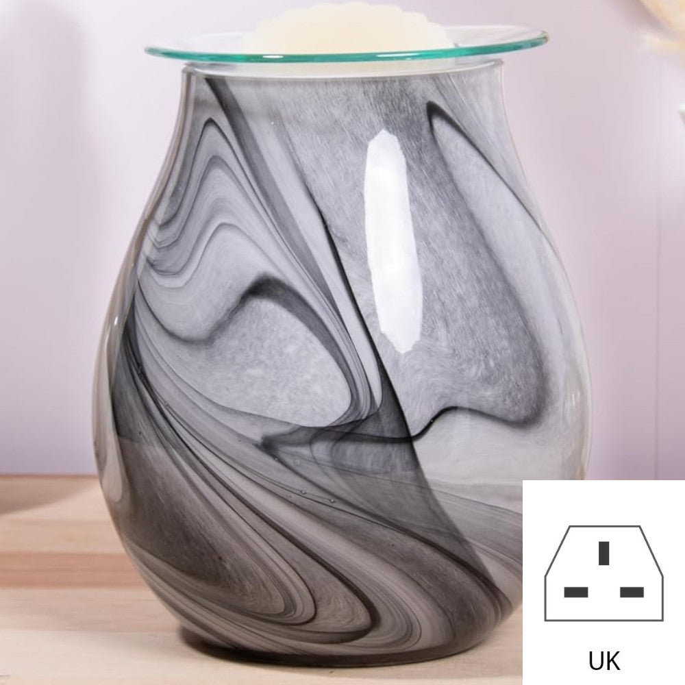 Electric Wax Tart Warmer and Oil Burner plus Scented Wax Melts | Grey Swirl Marble Effect Aroma Fragrance Diffuser