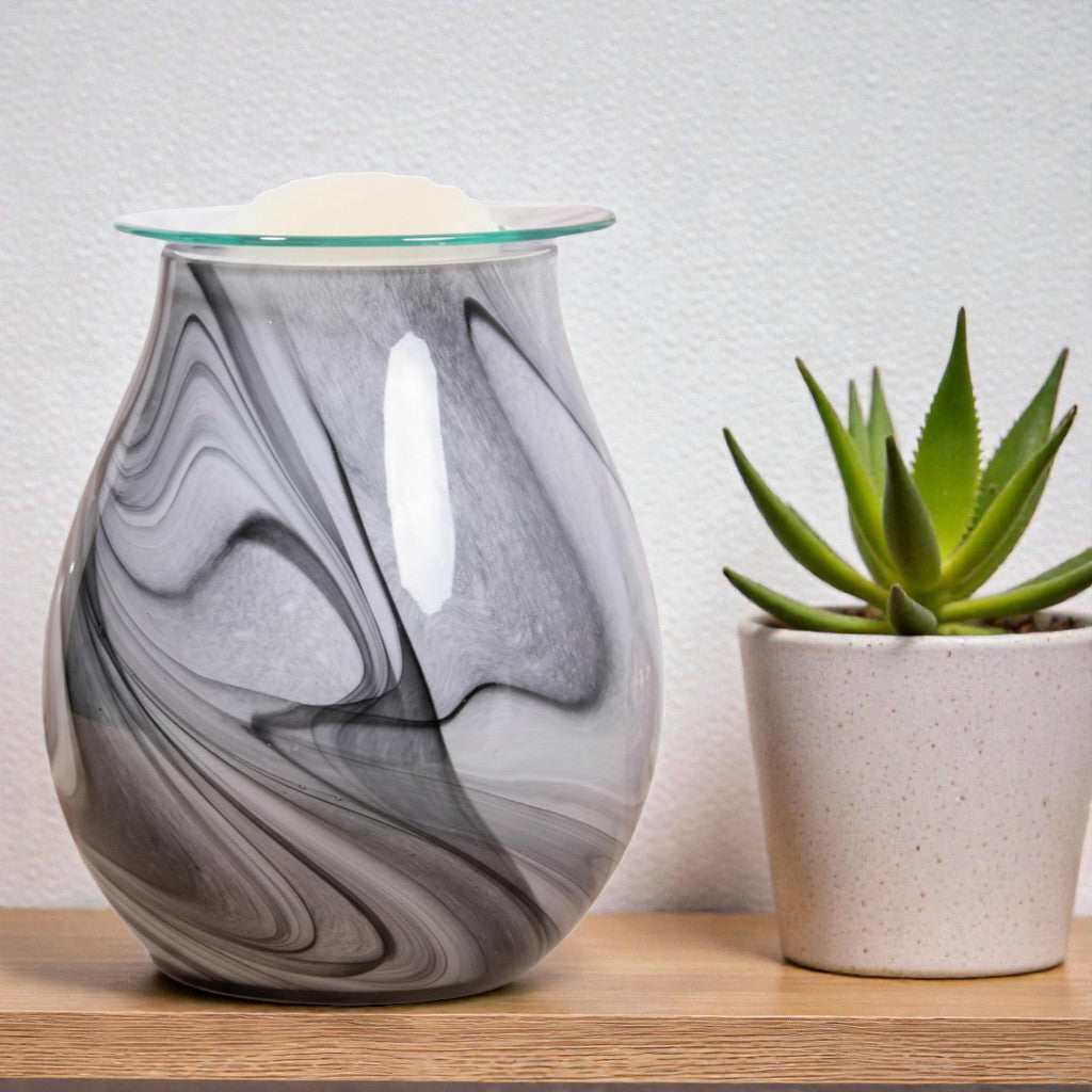 Electric Wax Tart Warmer and Oil Burner plus Scented Wax Melts | Grey Swirl Marble Effect Aroma Fragrance Diffuser