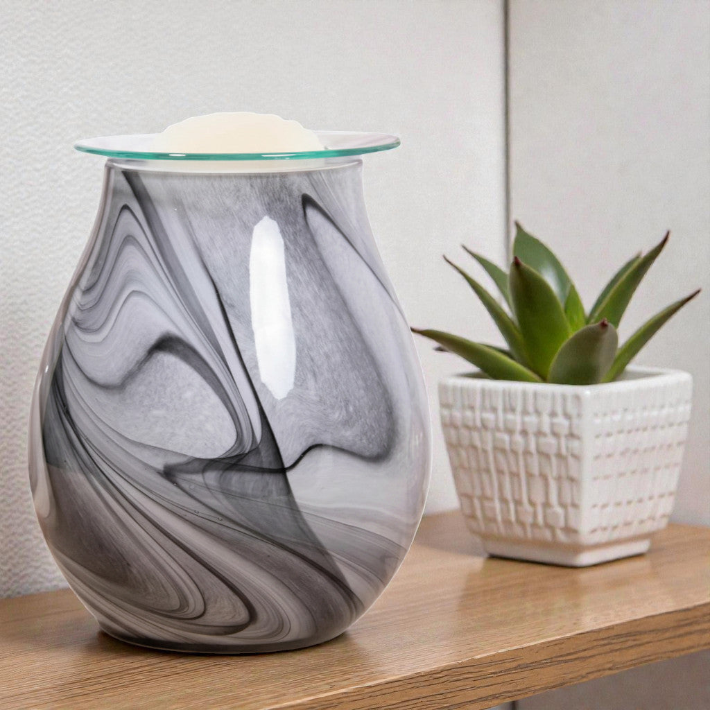 Electric Wax Tart Warmer and Oil Burner plus Tangerine Wax Melts | Grey Swirl Marble Effect Aroma Fragrance Diffuser