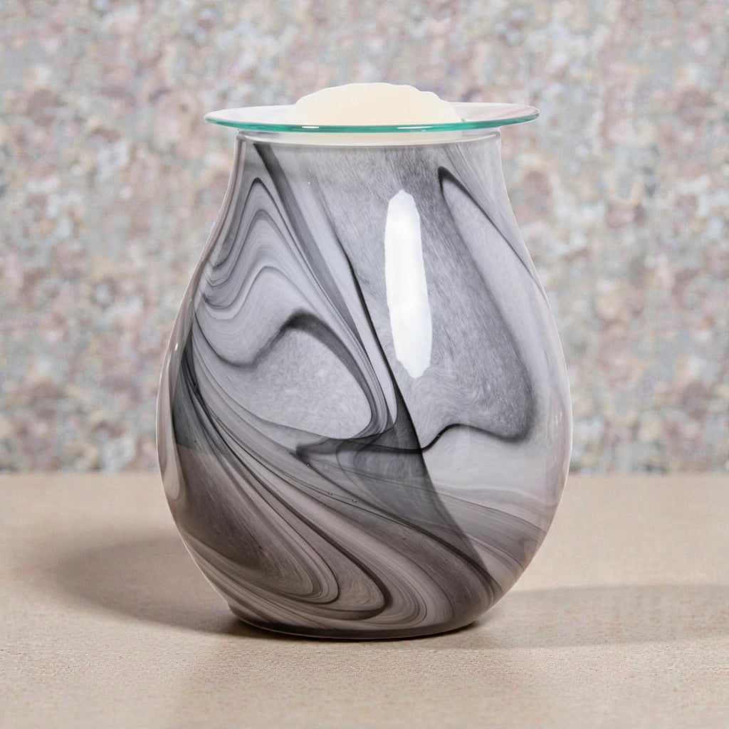 Electric Wax Tart Warmer and Oil Burner plus Scented Wax Melts | Grey Swirl Marble Effect Aroma Fragrance Diffuser