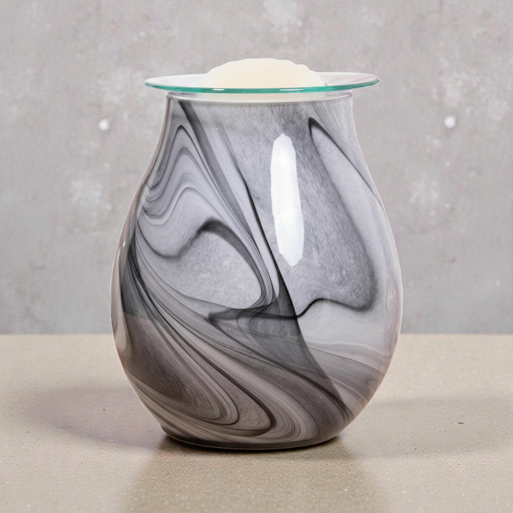 Electric Wax Tart Warmer and Oil Burner plus Lemongrass Wax Melts | Grey Swirl Marble Effect Aroma Fragrance Diffuser