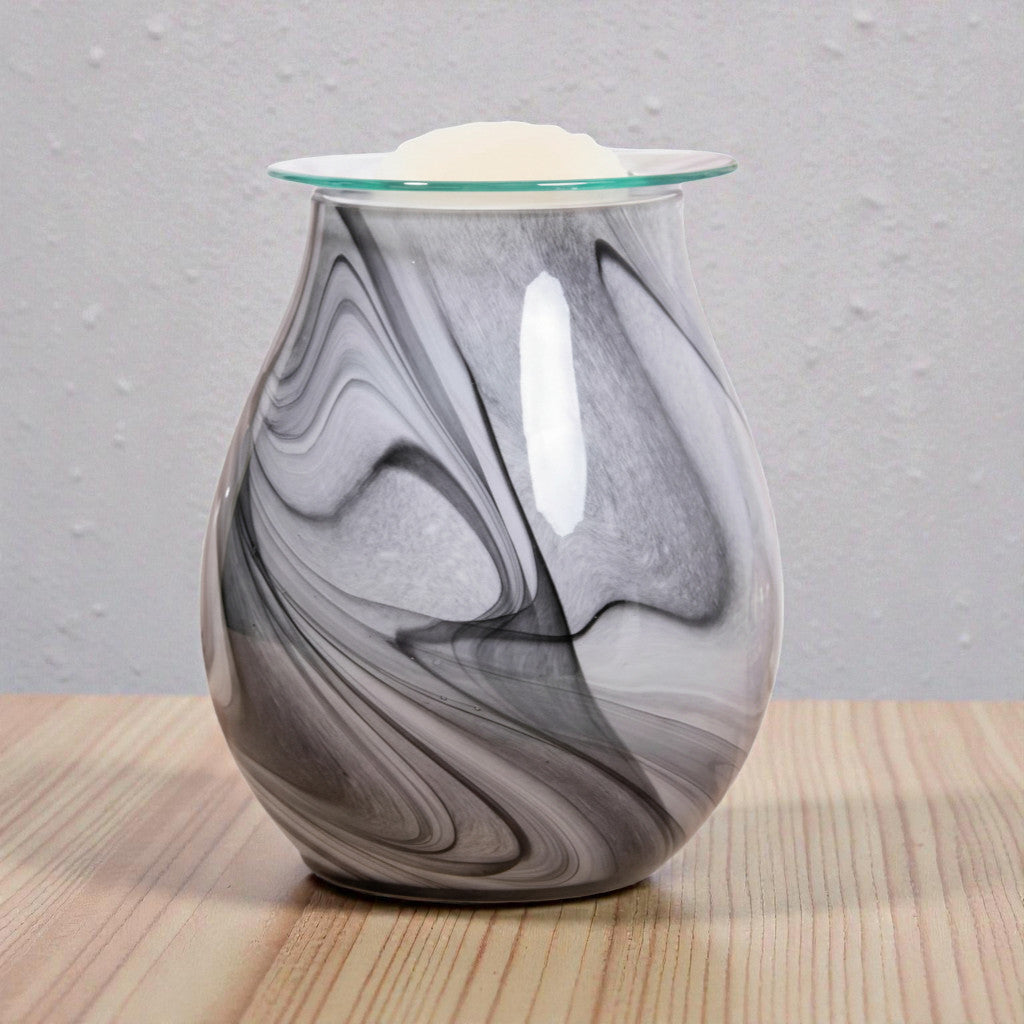 Electric Wax Melt Warmer and Oil Burner plus 6 Essential Oils | Grey Swirl Marble Effect Aroma Fragrance Diffuser