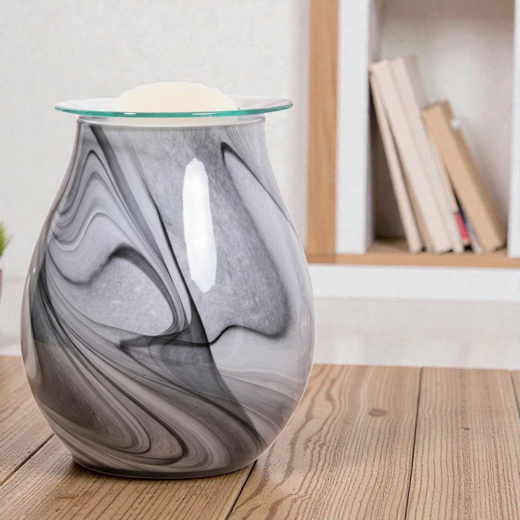 Electric Wax Tart Warmer and Oil Burner plus Lemongrass Wax Melts | Grey Swirl Marble Effect Aroma Fragrance Diffuser