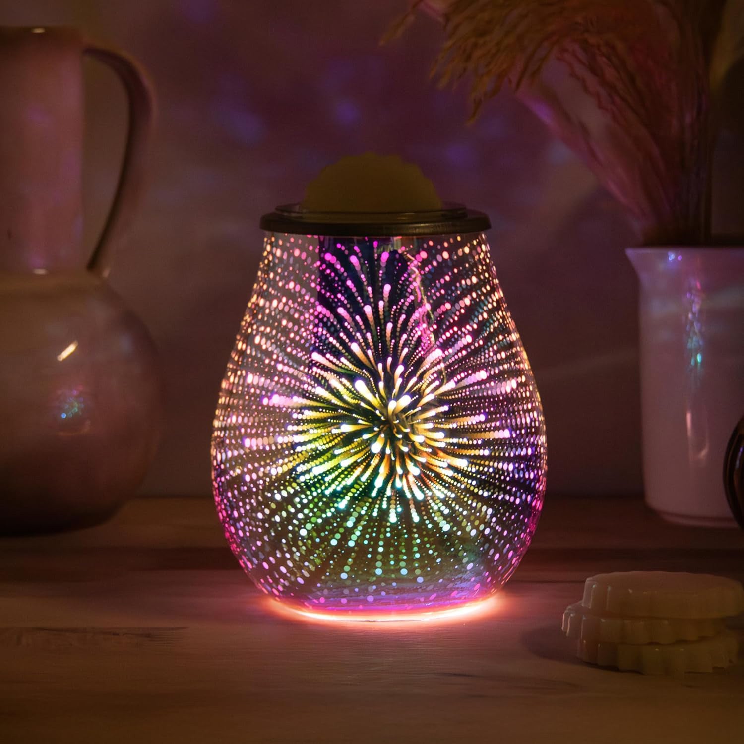 LED Colour Changing Aroma Diffuser Lamp Wax Melt Warmer and Oil Burner | 3D Starburst Effect