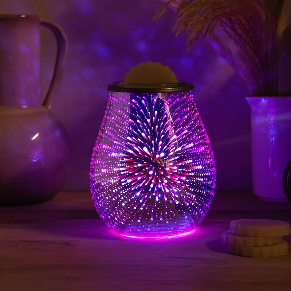 Wax Warmer and Oil Burner Aroma Diffuser Lamp plus Scented Wax Melts | LED Colour Changing 3D Starburst Design