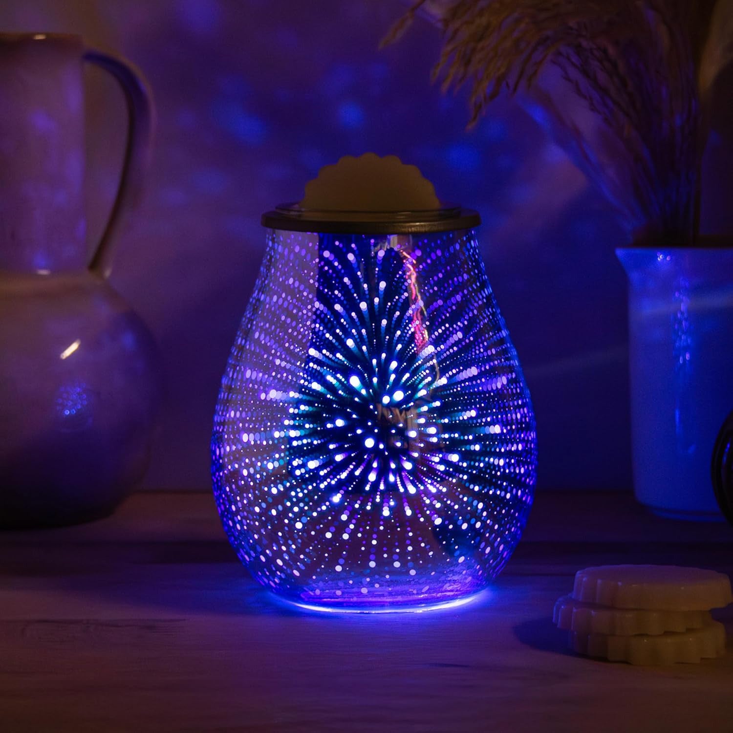 Wax Warmer and Oil Burner Aroma Diffuser Lamp plus Scented Wax Melts | LED Colour Changing 3D Starburst Design