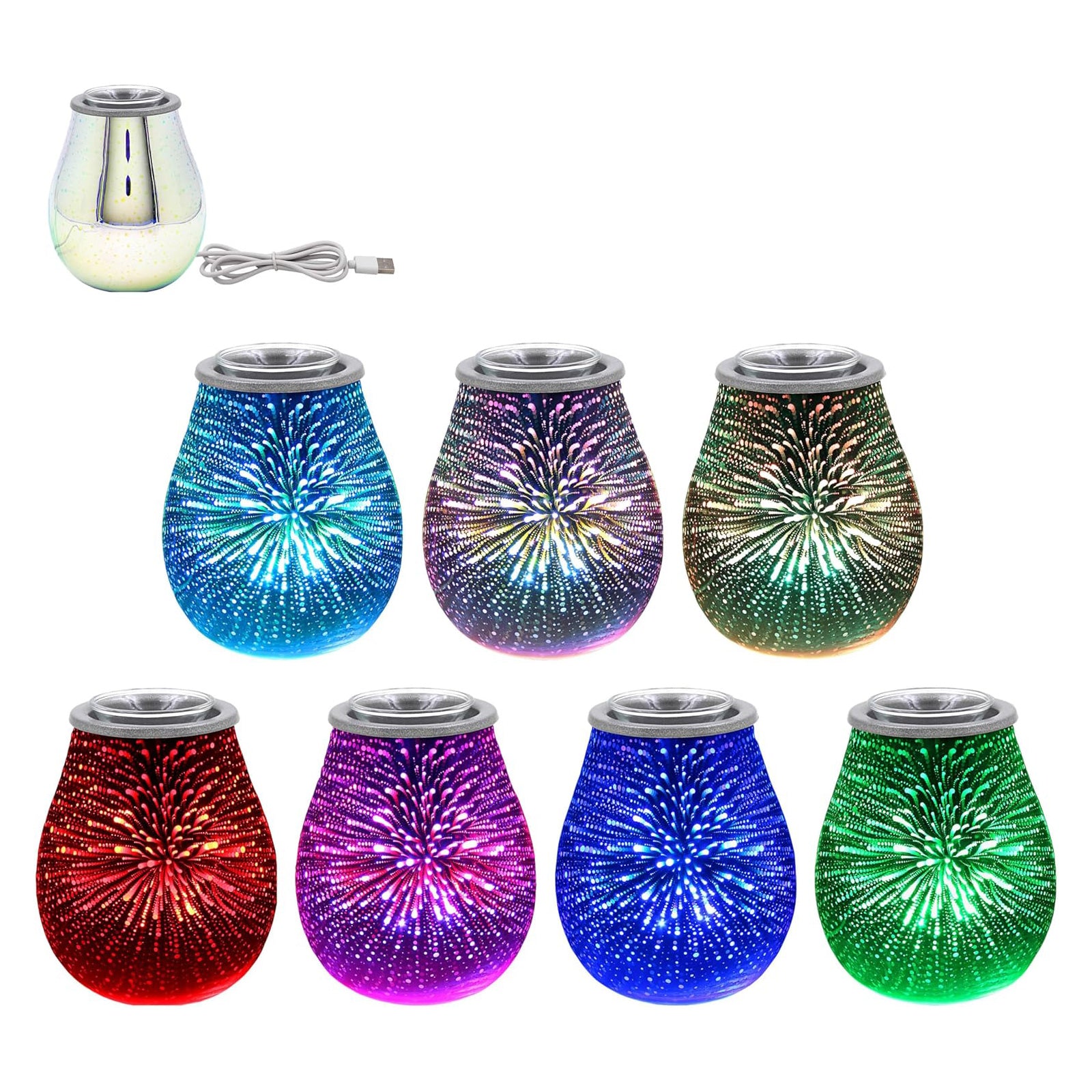 LED Colour Changing Aroma Diffuser Lamp Wax Melt Warmer and Oil Burner | 3D Starburst Effect