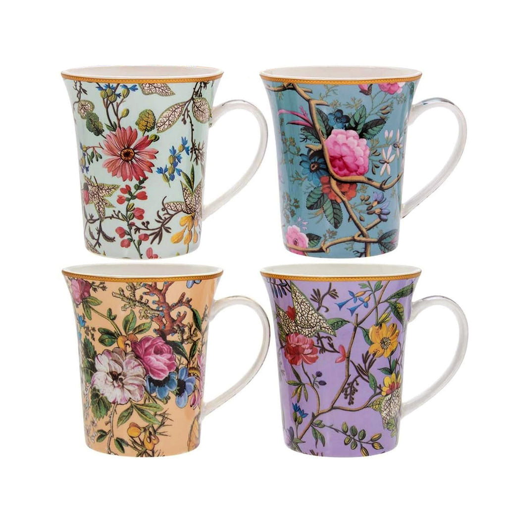 Set of 4 Mugs Coffee Tea Fine China Floral Collection & William Kilbur