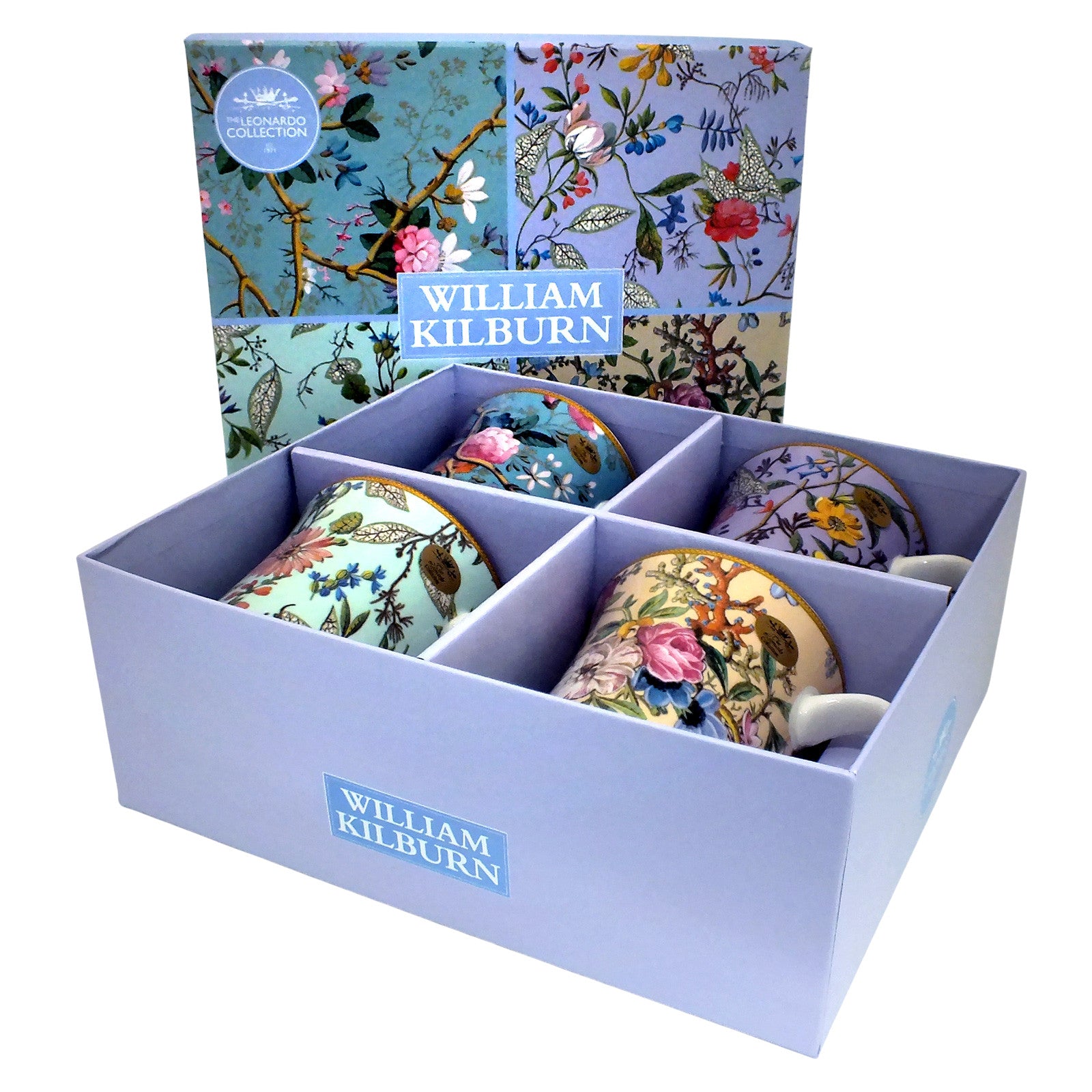 Set of 4 Mugs Coffee Tea Fine China Floral Collection | William Kilburn Designs with Gift Box
