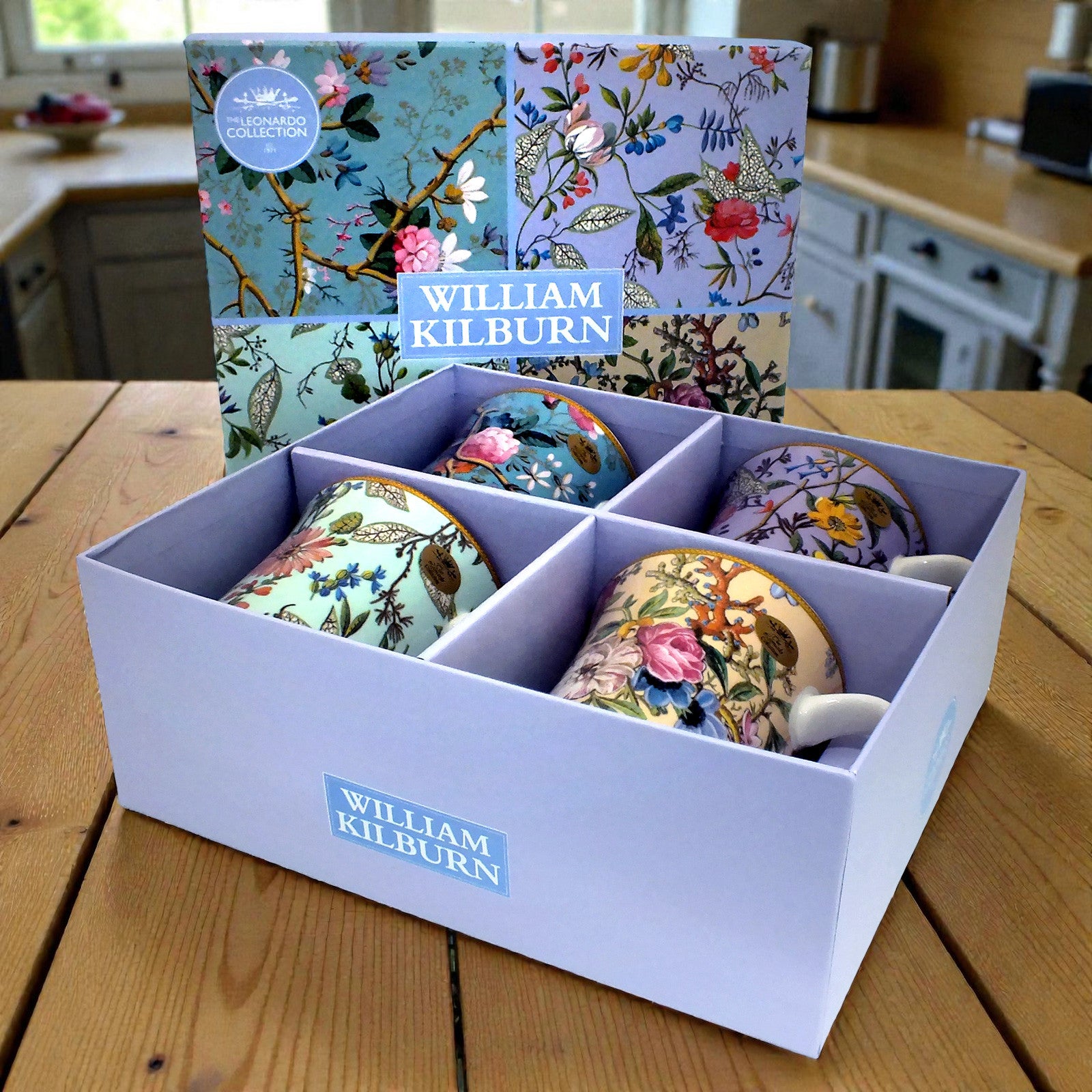 Set of 4 Mugs Coffee Tea Fine China Floral Collection | William Kilburn Designs with Gift Box